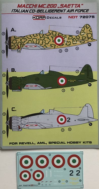 Kora NDT72075 1:72 Macchi C.200 Saetta Italian Co-Belligerent Air Force