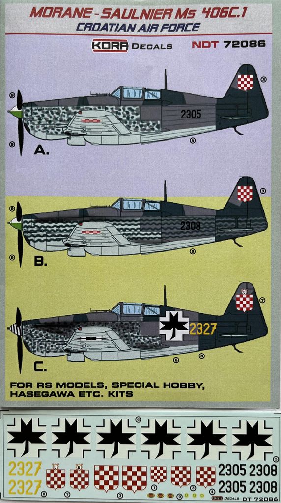 Kora NDT72086 1:72 Morane-Saulnier Ms-406C1 Croatian Air Force