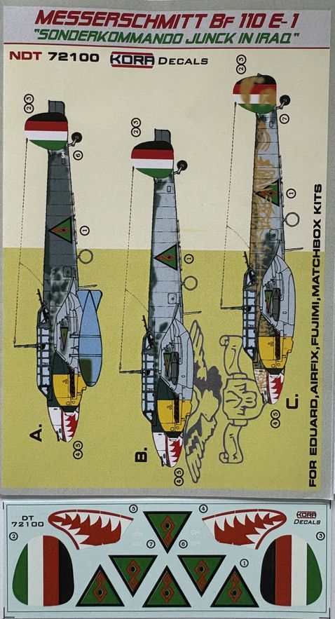 Kora NDT72100 Bf-110E-1 Iraqi Air Force Decals 1:72