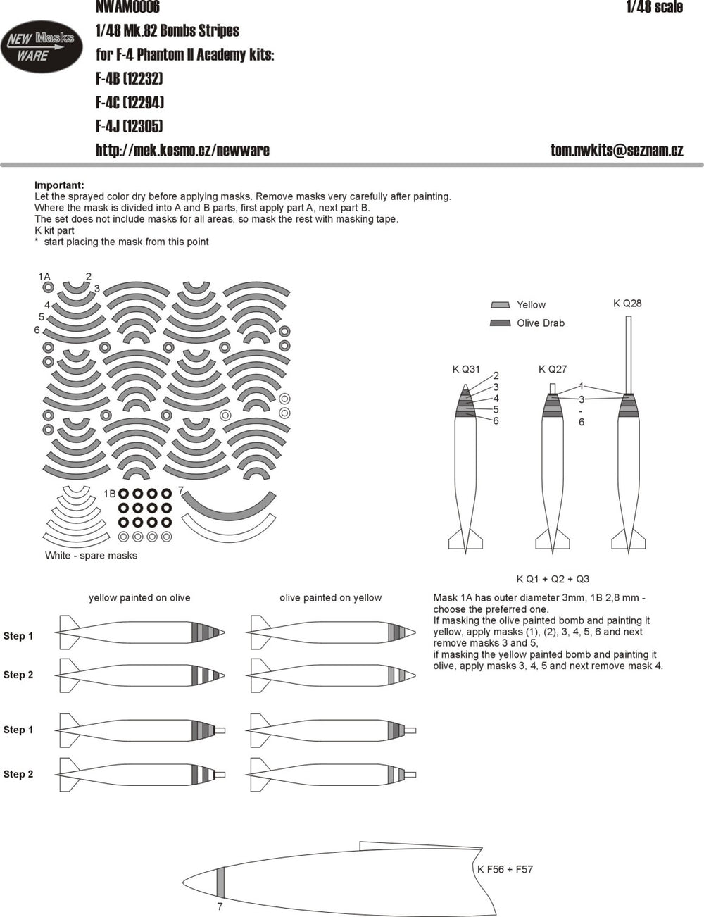 New Ware NWAM0006 1:48 Mk-82 Bombs Stripes paint masks for F-4 Phantom II