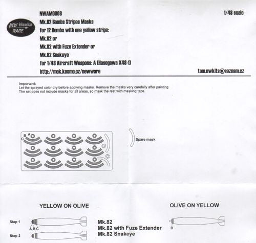 New Ware NWAM0008 1:48 Mk-82 Bombs Stripes 'one yellow stripe'