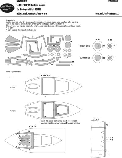 New Ware NWAM0015 1:48 F7U-3/3M Cutlass Canopy & Nose Masks