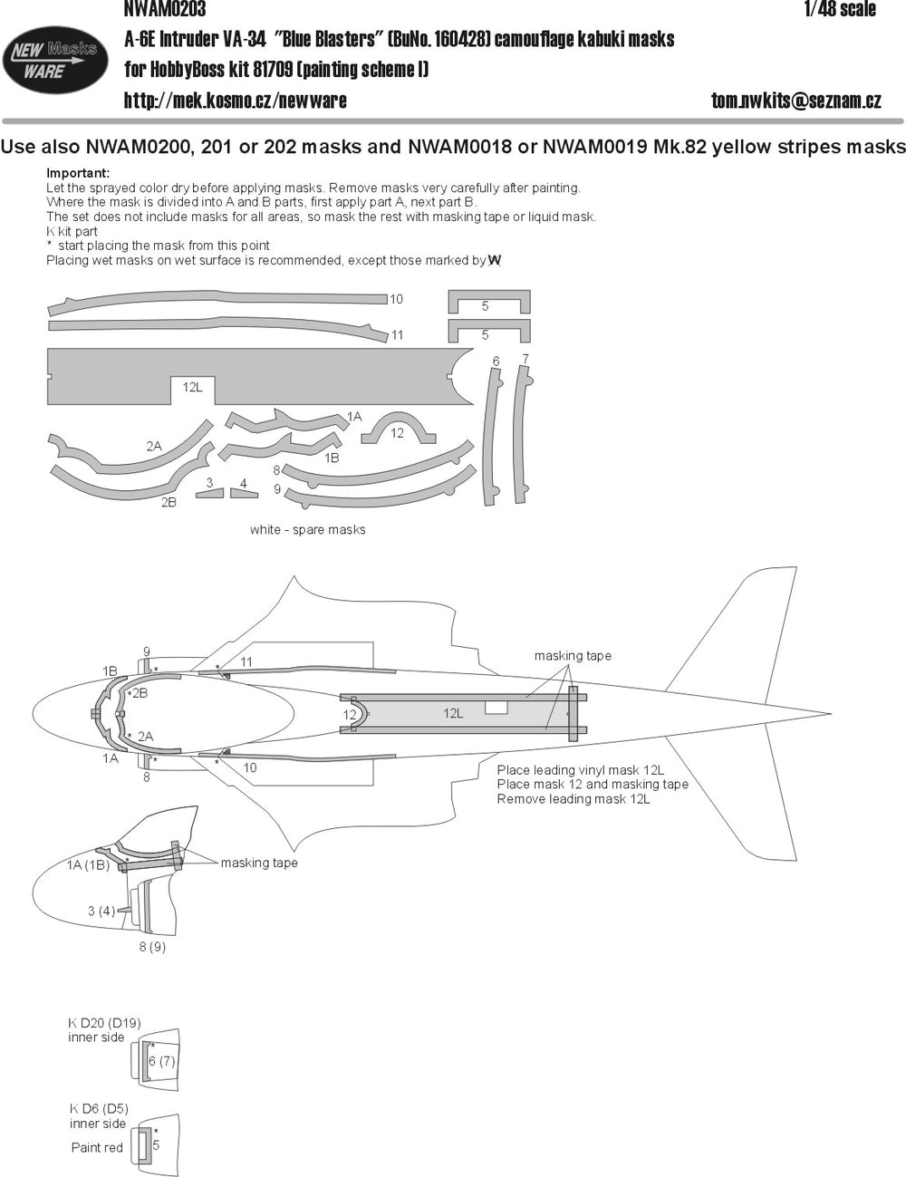 New Ware NWAM0203 1:48 A-6E Intruder VA-34 Camouflage Masks