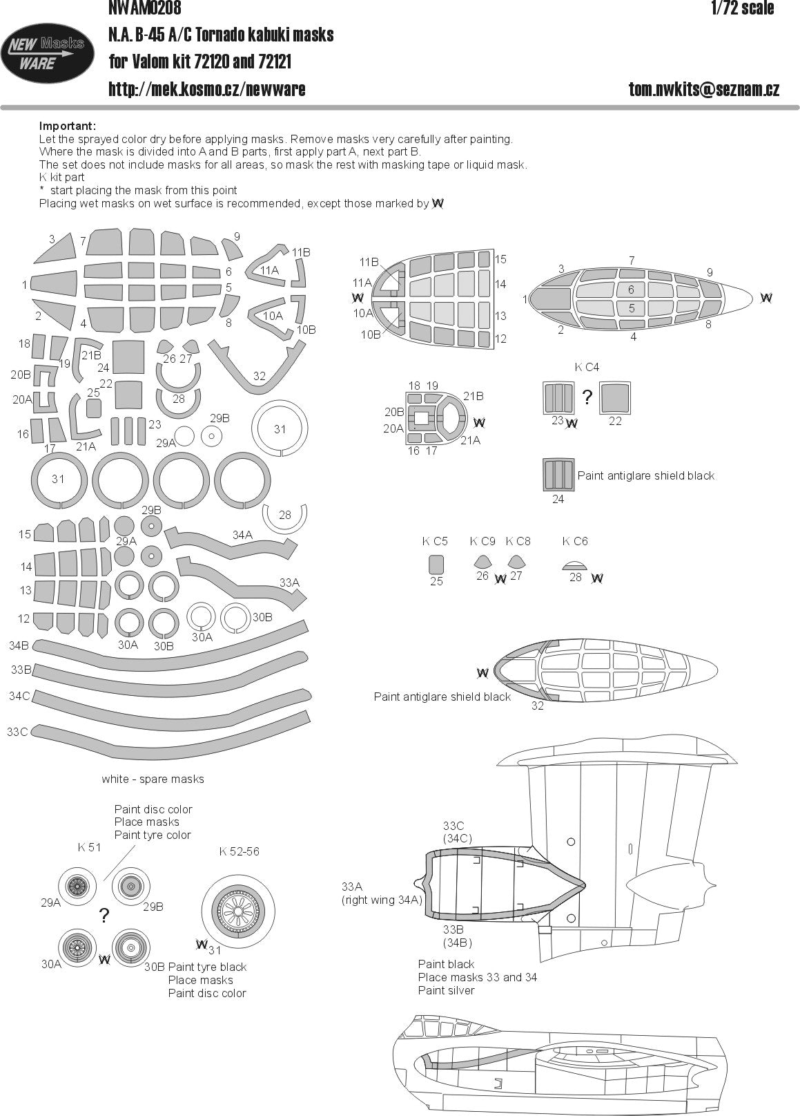 New Ware NWAM0208 1:72 B-45A/C Tornado Kabuki Masks