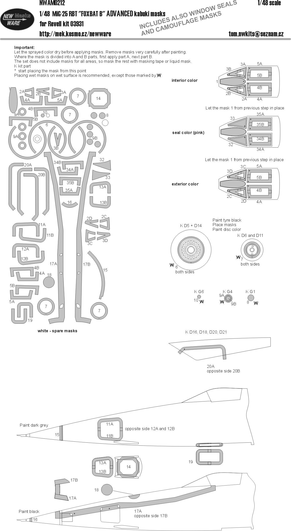 New Ware NWAM0212 1:48 MiG-25RBT Foxbat B Advanced Kabuki Masks