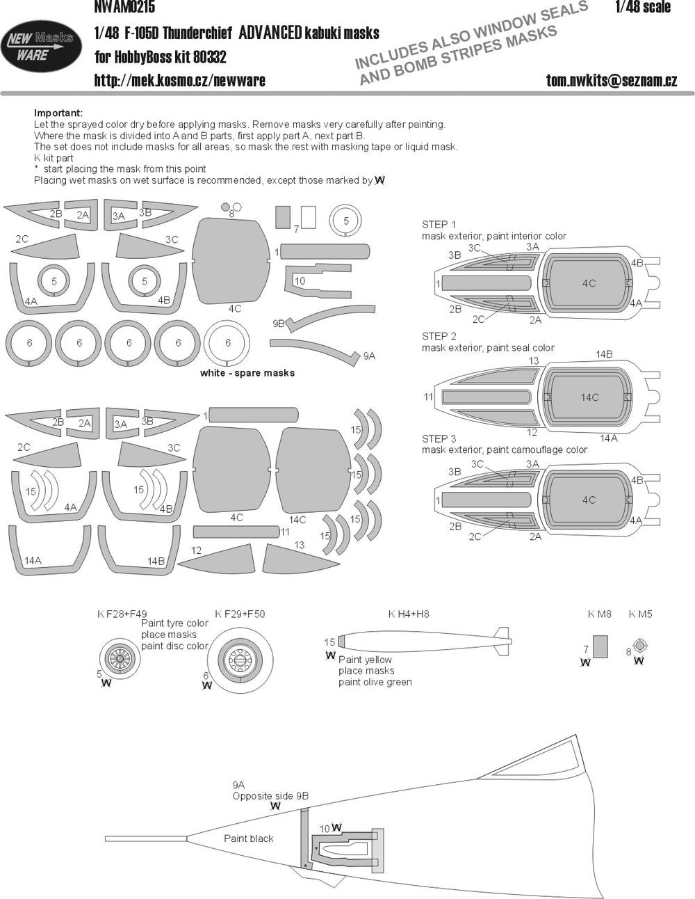 New Ware NWAM0215 1:48 Republic F-105D Thunderchief ADVANCED Mask set