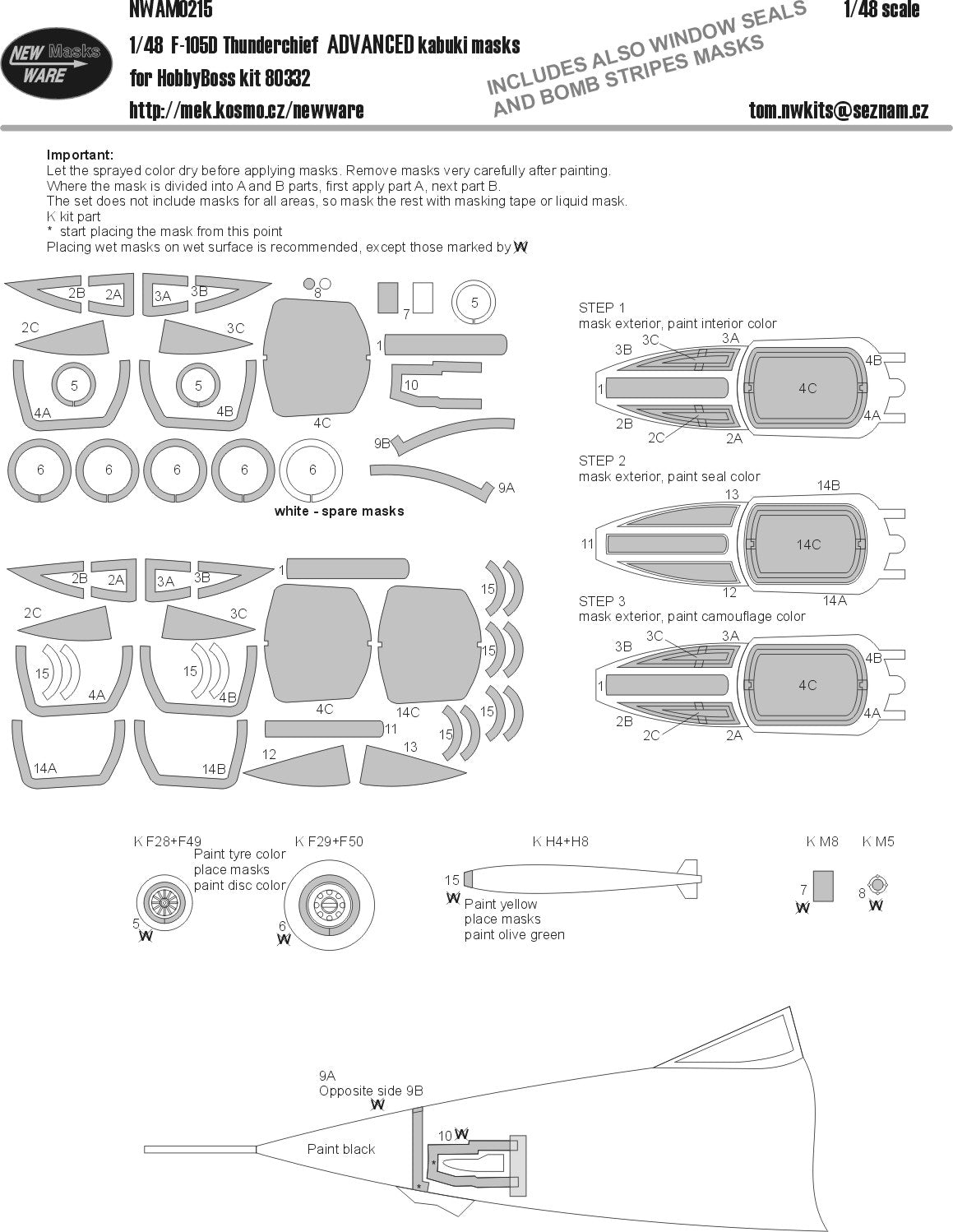 New Ware NWAM0215 1:48 Republic F-105D Thunderchief ADVANCED Mask set