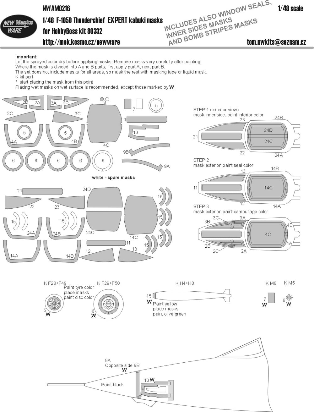 New Ware NWAM0216 1:48 Republic F-105D Thunderchief Mask for EXPERT