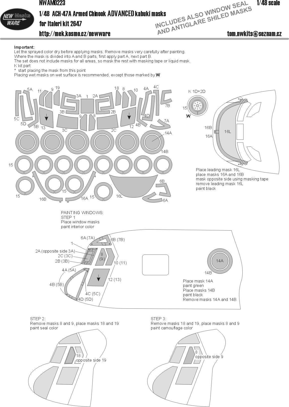 New Ware NWAM0223 1:48 ACH-47A Chinook Advanced Kabuki Masks
