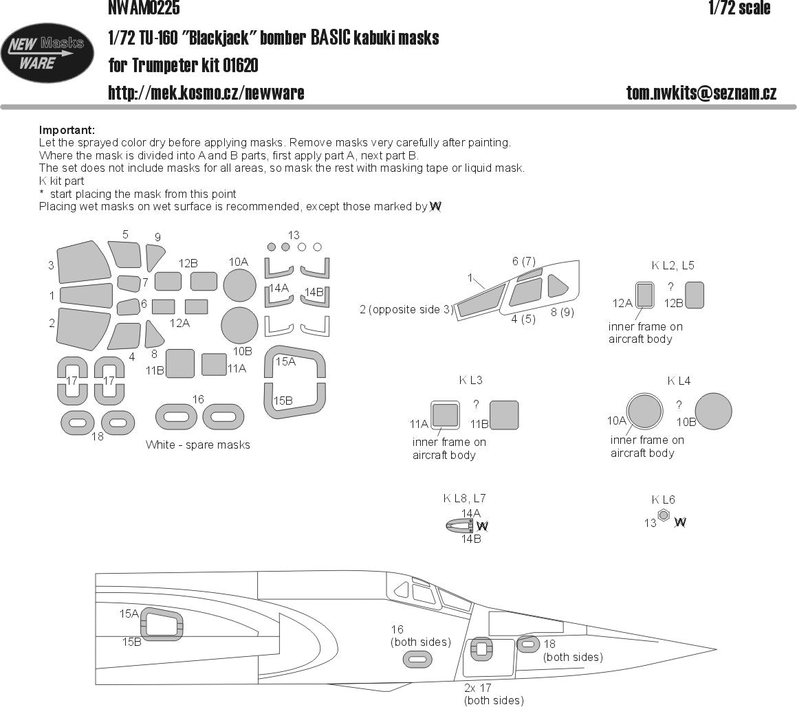New Ware NWAM0225 1:72 Tu-160 Blackjack Basic Kabuki Masks
