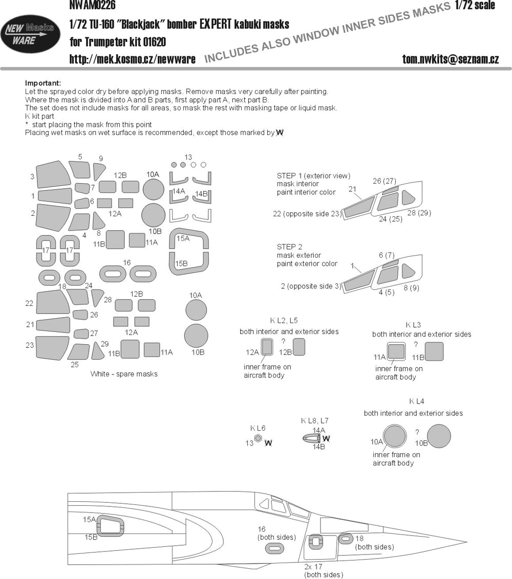 New Ware NWAM0226 1:72 Tu-160 Blackjack Expert Kabuki Masks