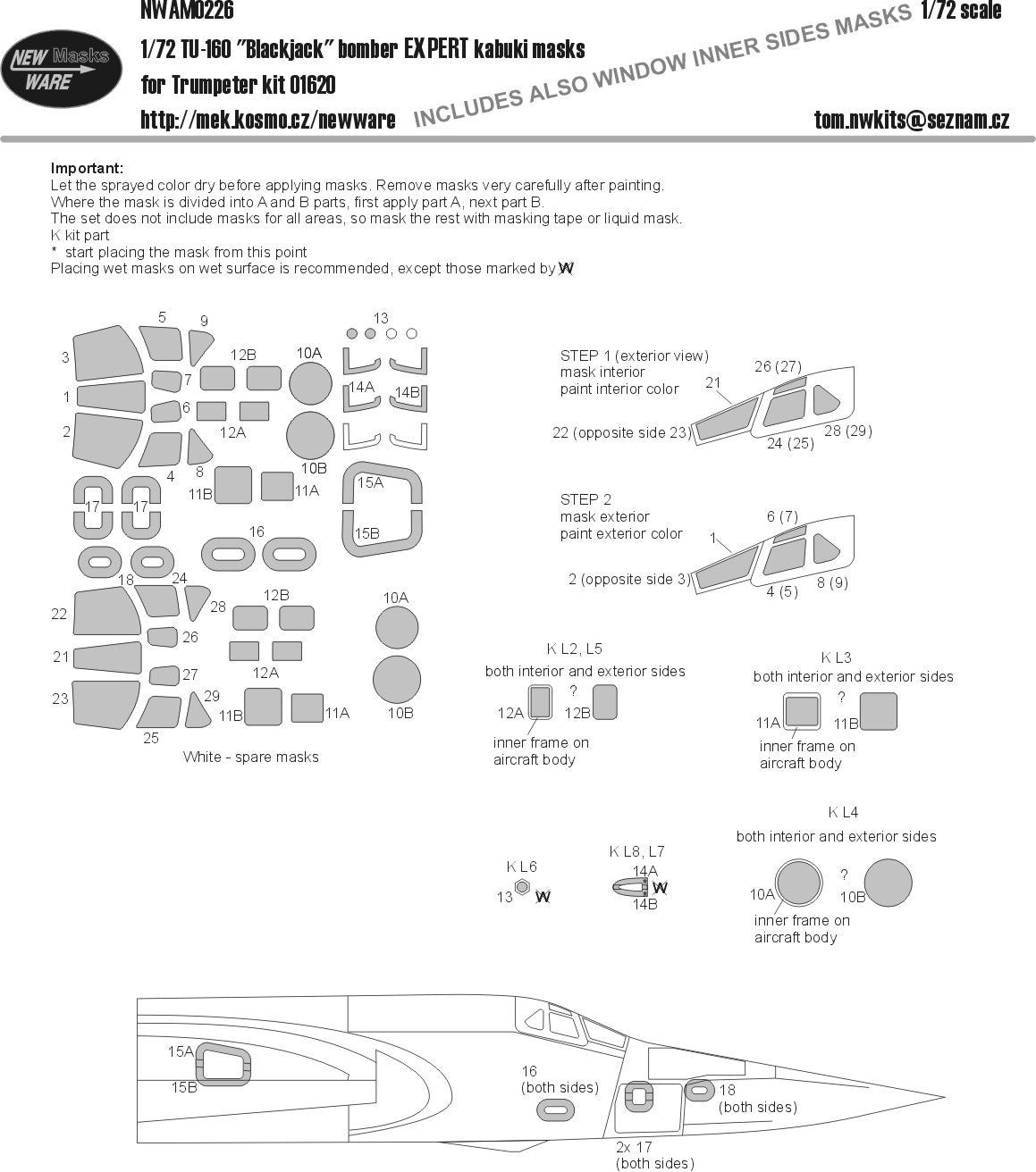 New Ware NWAM0226 1:72 Tu-160 Blackjack Expert Kabuki Masks