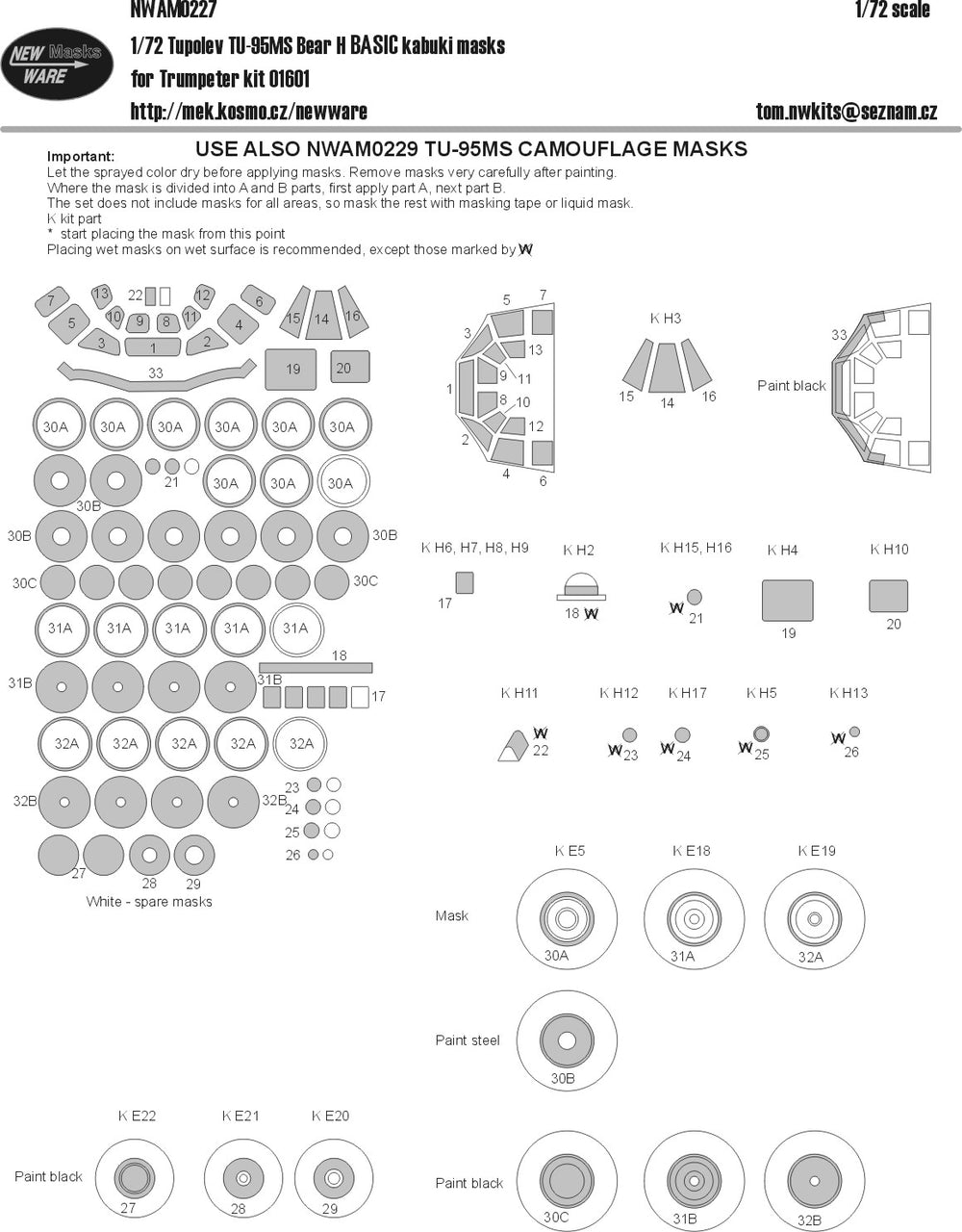 New Ware NWAM0227 1:72 Tu-95MS Bear-H Basic Kabuki Masks