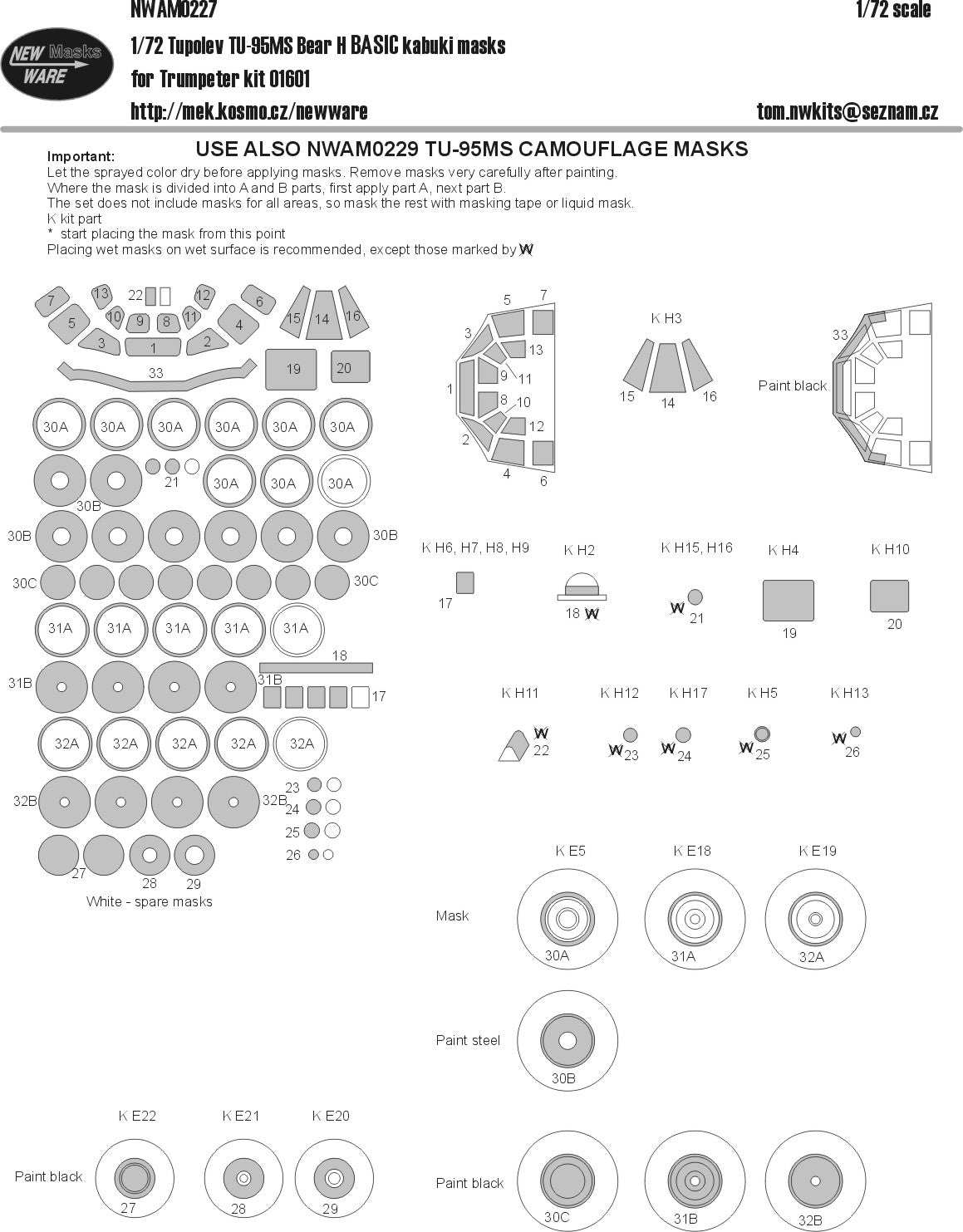New Ware NWAM0227 1:72 Tu-95MS Bear-H Basic Kabuki Masks