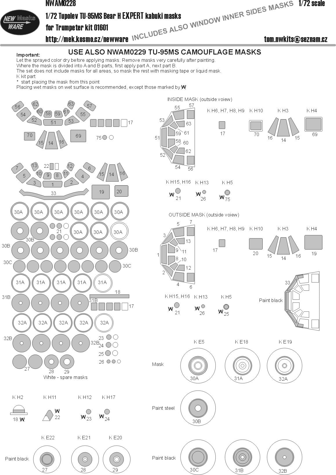 New Ware NWAM0228 1:72 Tu-95MS Bear-H Expert Kabuki Masks