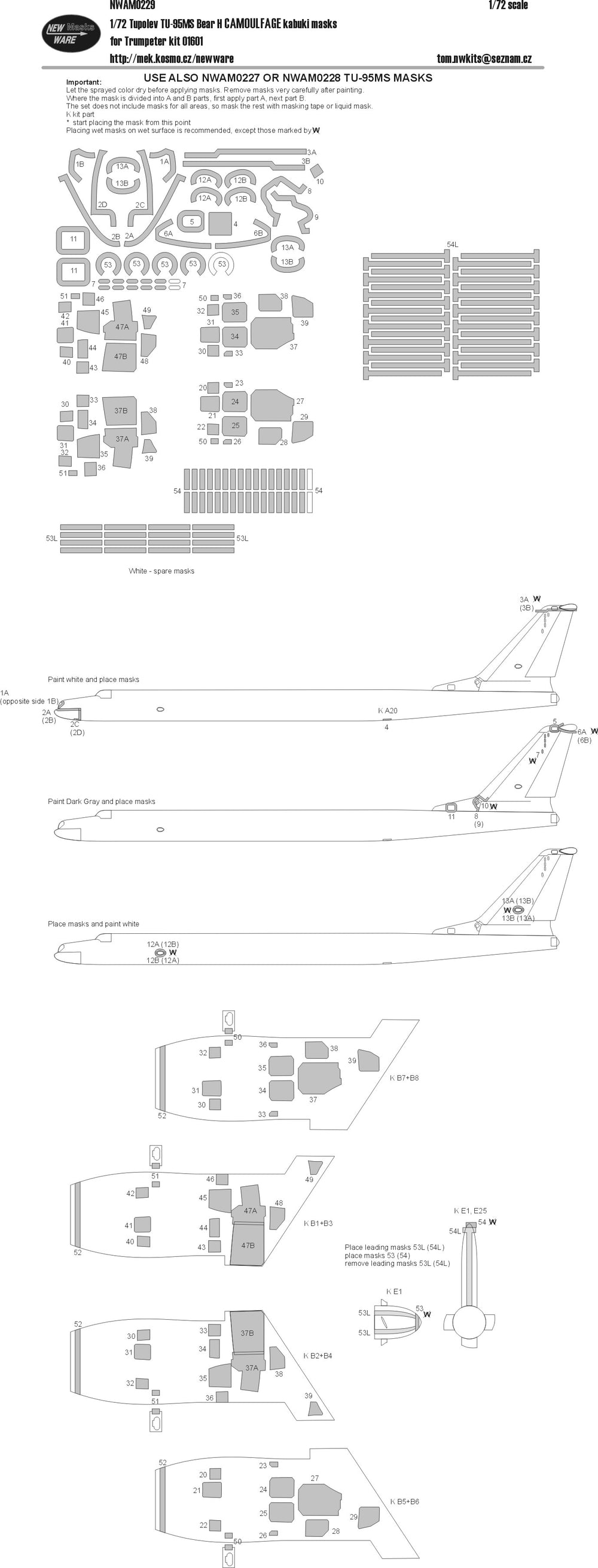 New Ware NWAM0229 1:72 Tu-95MS Bear-H Camouflage Kabuki Masks