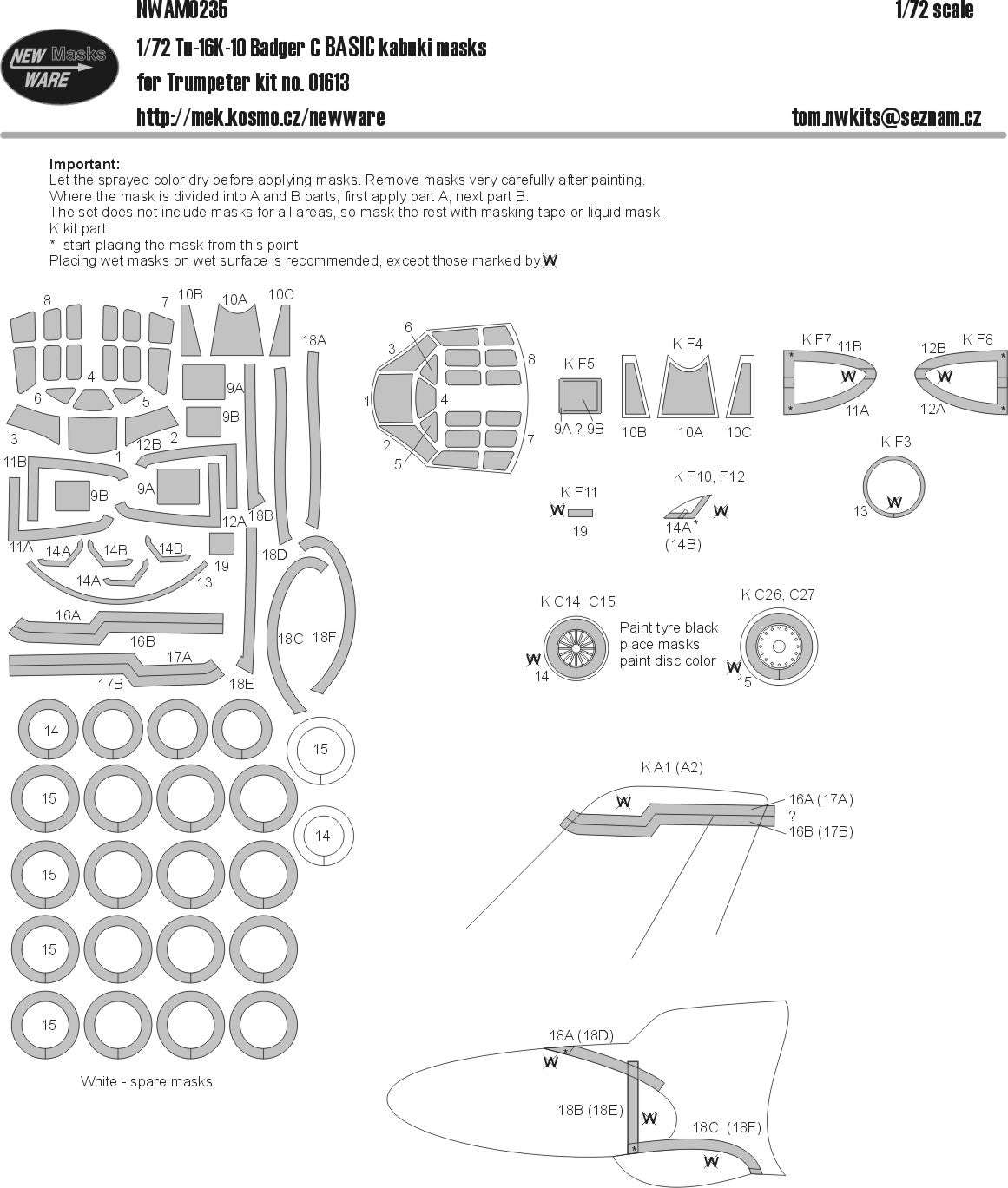 New Ware NWAM0235 1:72 Tu-16K-10 Badger C Basic Kabuki Masks
