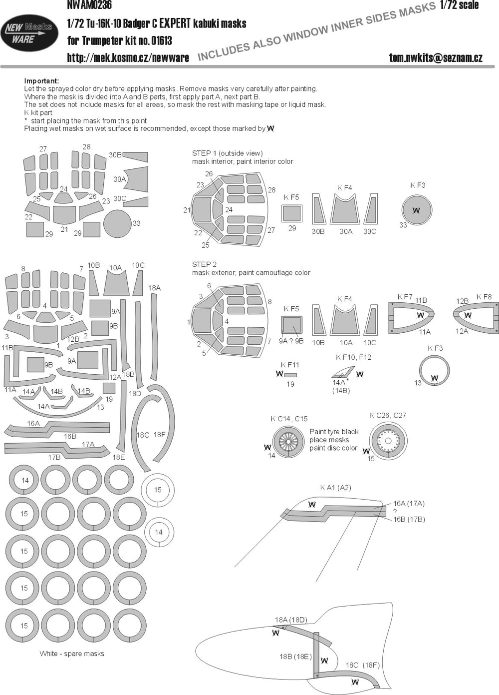 New Ware NWAM0236 1:72 Tu-16K-10 Badger C Expert Kabuki Masks