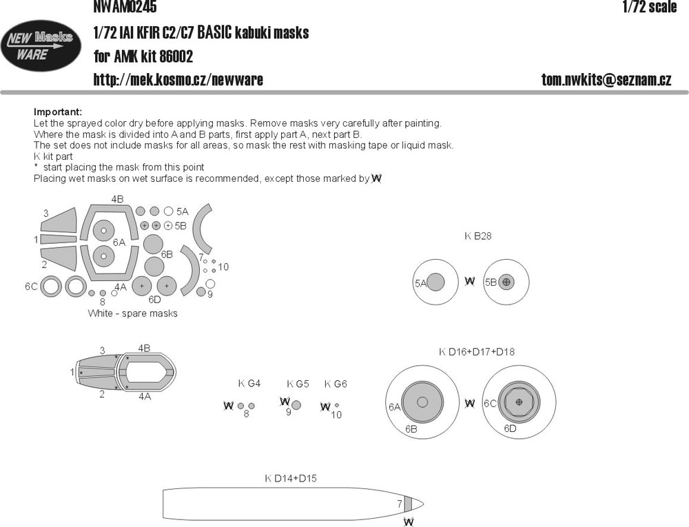 New Ware NWAM0245 1:72 IAI C-2/C-7 Kfir Basic Kabuki Masks