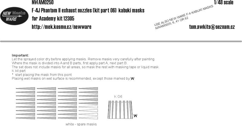 New Ware NWAM0250 1:48 McDonnell F-4J Phantom II exhaust nozzles