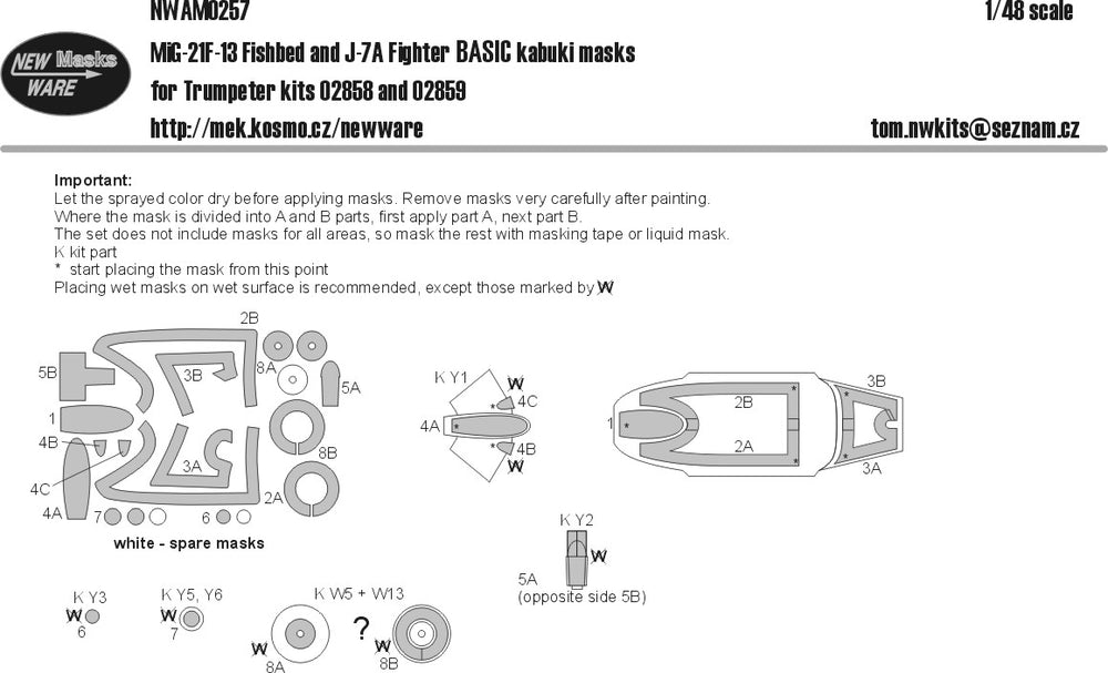 New Ware NWAM0257 1:48 MiG-21F-13 Fishbed/J-7A Basic Kabuki Masks
