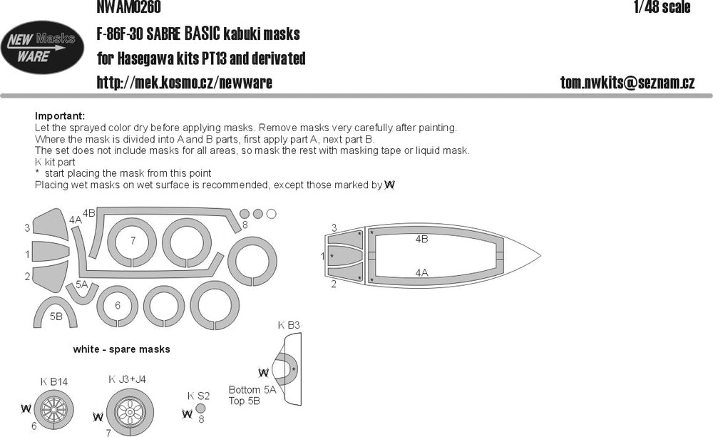 New Ware NWAM0260 1:48 F-86F-30 Sabre Basic Kabuki Masks
