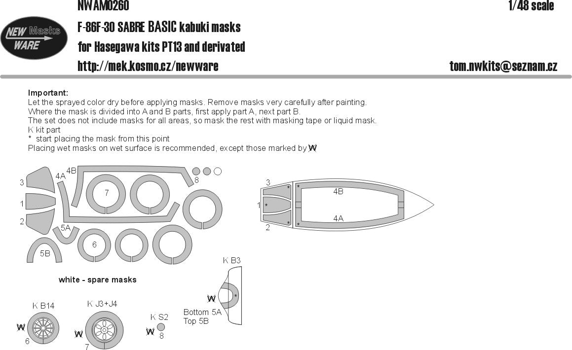 New Ware NWAM0260 1:48 F-86F-30 Sabre Basic Kabuki Masks