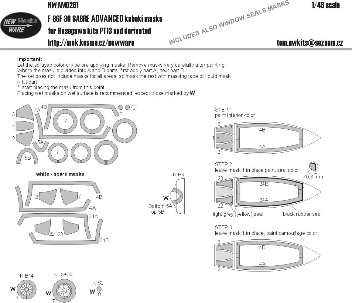 New Ware NWAM0261 1:48 F-86F-30 Sabre Advanced Kabuki Masks