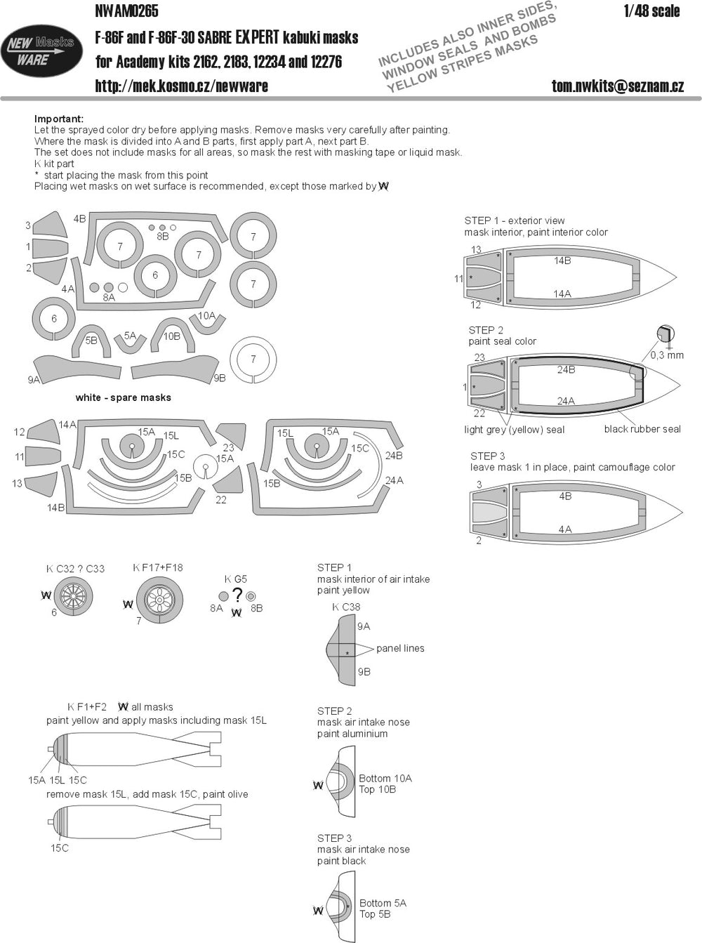 New Ware NWAM0265 1:48 F-86F Sabre Expert Kabuki Masks