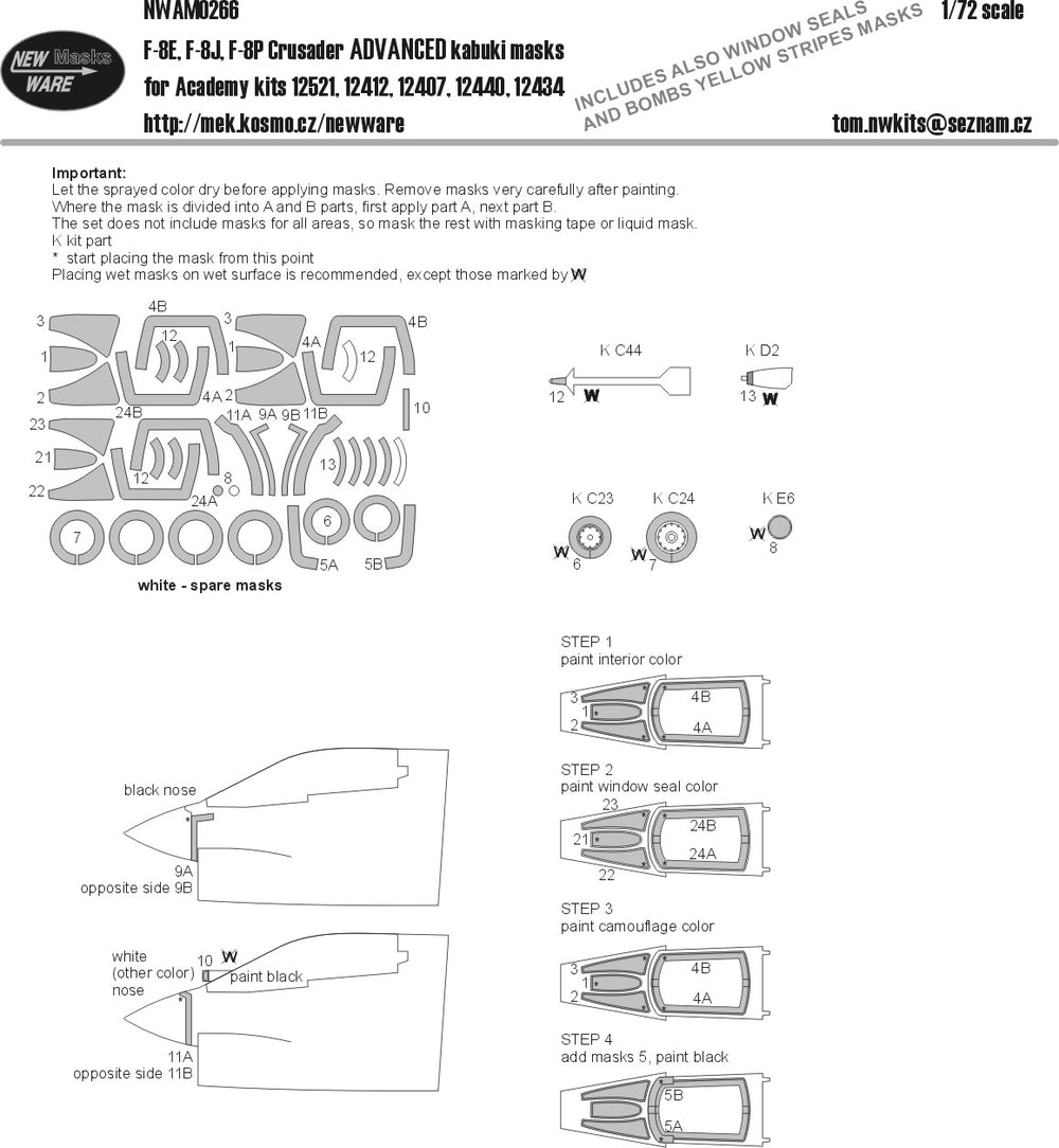 New Ware NWAM0266 1:72 F-8E/J/P Crusader Advanced Kabuki Masks