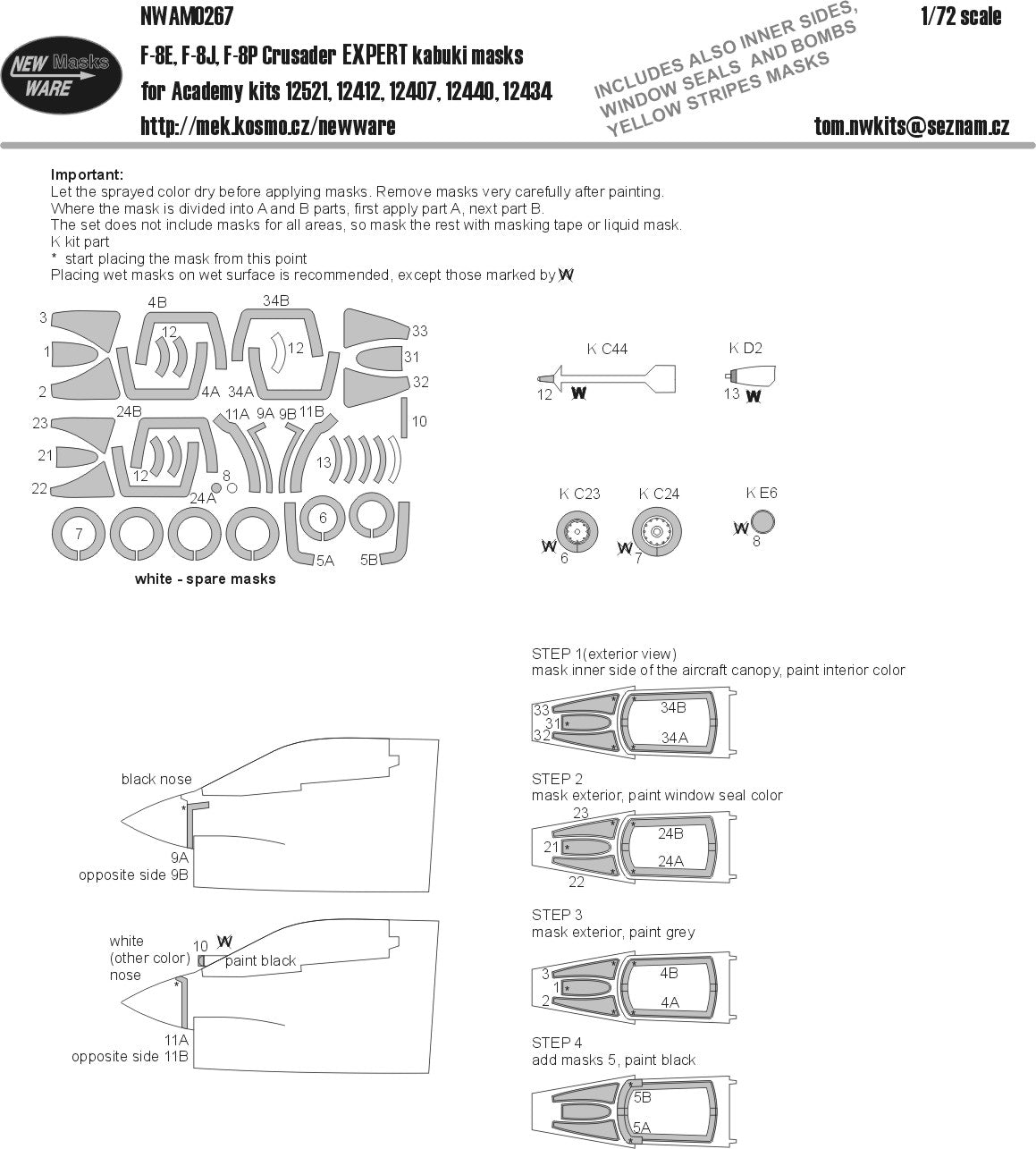 New Ware NWAM0267 1:72 F-8E/J/P Crusader Expert Kabuki Masks