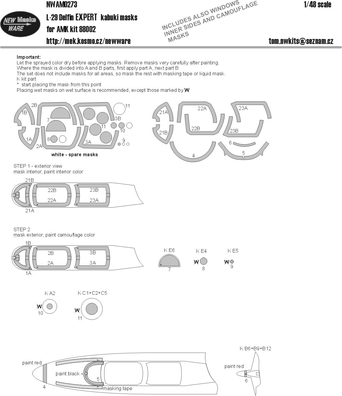 New Ware NWAM0273 1:48 Aero L-29 Delfin Expert Kabuki Masks