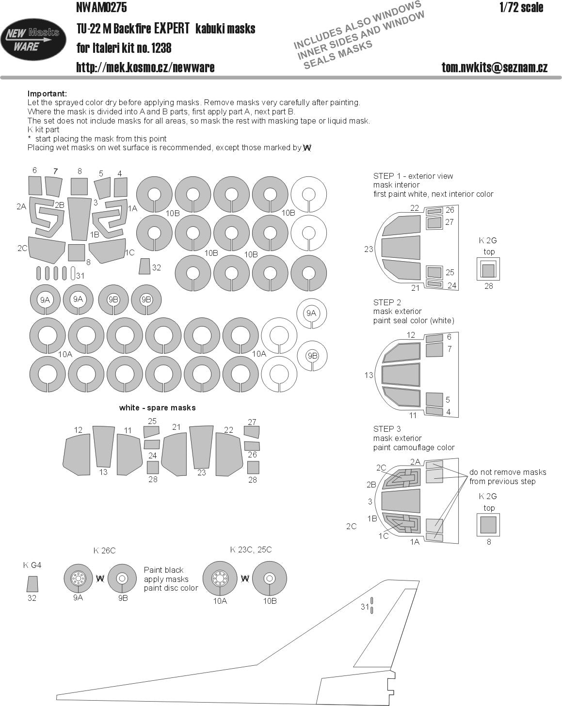 New Ware NWAM0275 1:72 Tu-22M Backfire C Expert Kabuki Masks