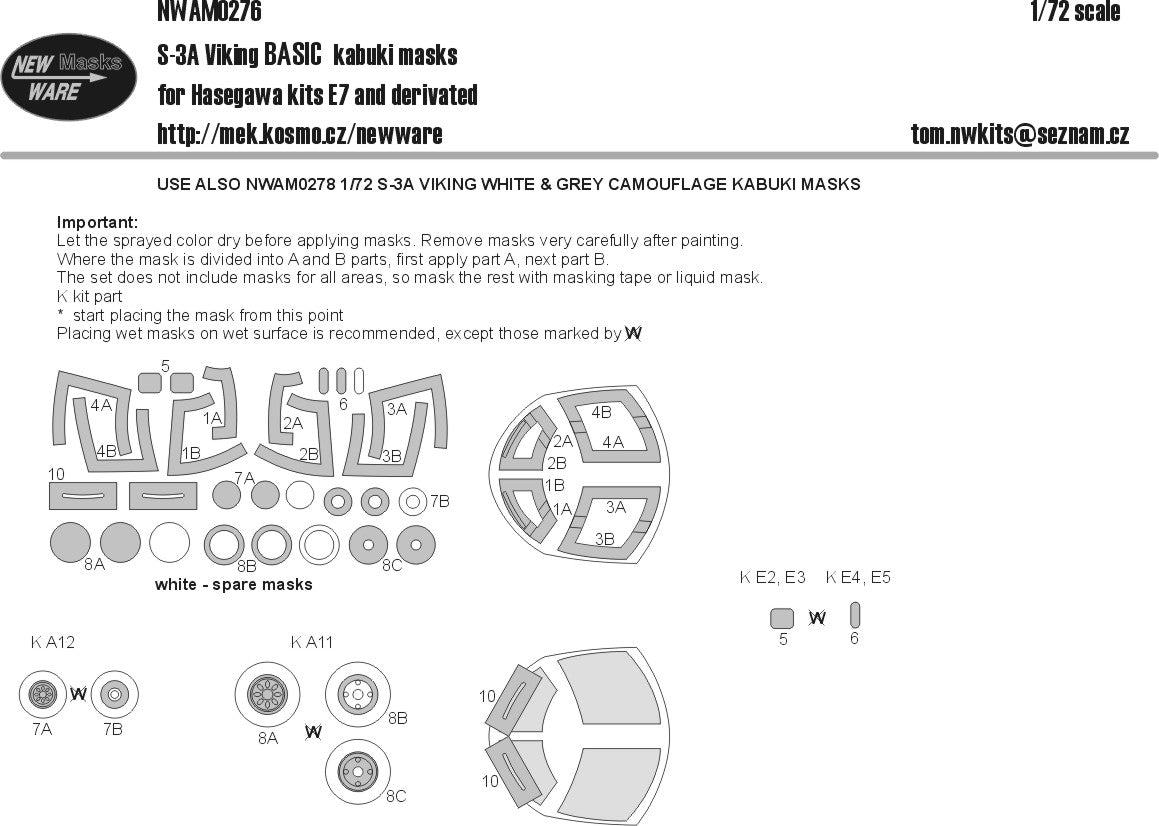 New Ware NWAM0276 1:72 Lockheed S-3A Viking VS-28 kabuki masks windows wheels