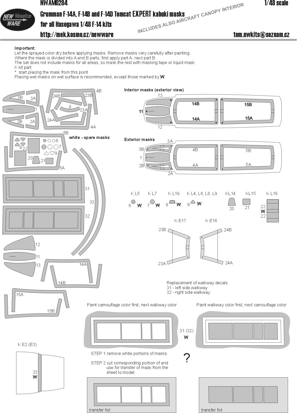 New Ware NWAM0284 1:48 F-14A/B/D Tomcat Expert Kabuki Masks