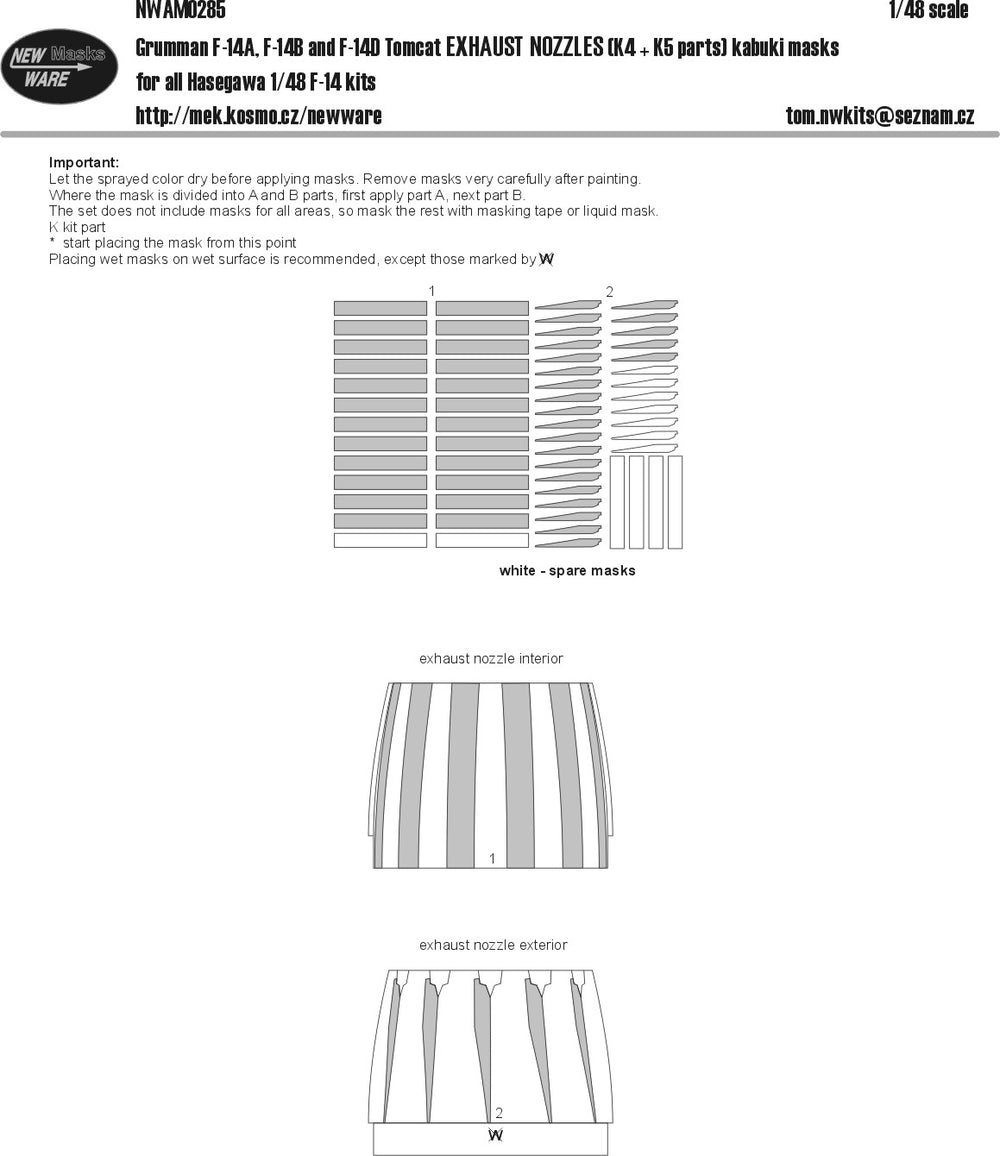 New Ware NWAM0285 1:48 Grumman F-14A/F-14B/F-14D Tomcat EXHAUST NOZZLES
