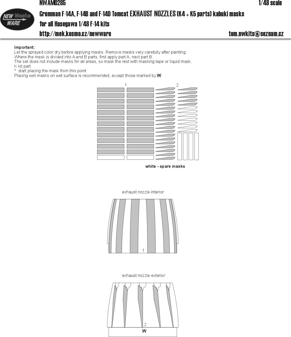 New Ware NWAM0285 1:48 Grumman F-14A/F-14B/F-14D Tomcat EXHAUST NOZZLES