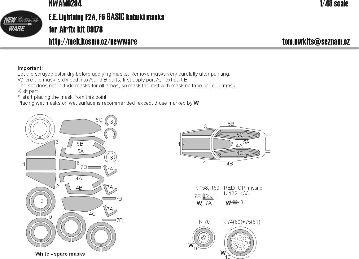 New Ware NWAM0294 1:48 Lightning F.2A/F.6 Basic Kabuki Masks