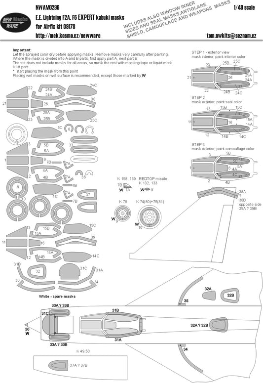 New Ware NWAM0296 1:48 Lightning F.2A/F.6 Expert Kabuki Masks
