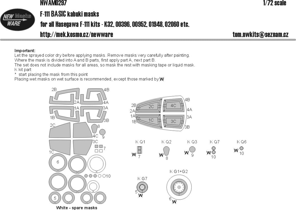 New Ware NWAM0297 1:72 F-111 Basic Kabuki Masks