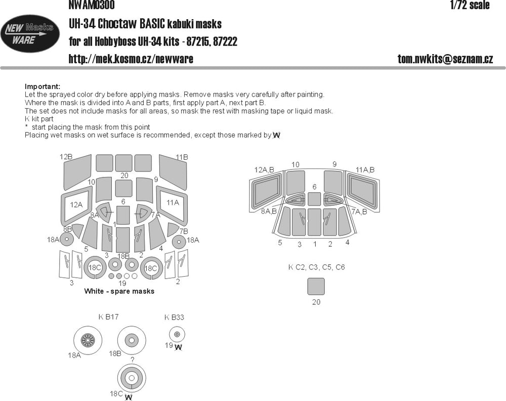 New Ware NWAM0300 1:72 UH-34A Choctaw Basic Kabuki Masks