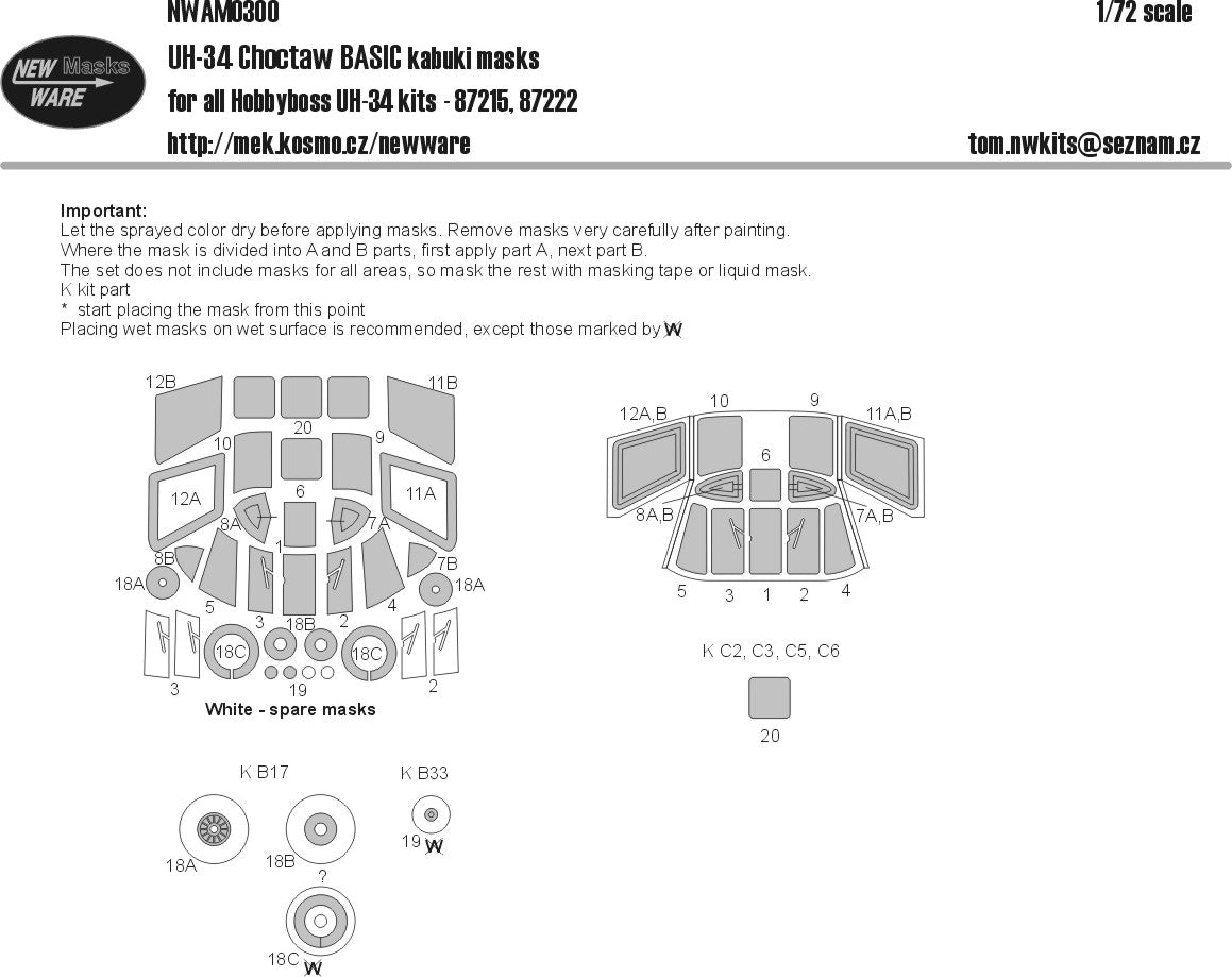 New Ware NWAM0300 1:72 UH-34A Choctaw Basic Kabuki Masks