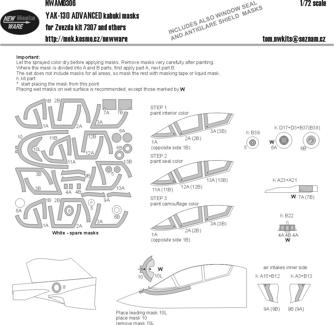 New Ware NWAM0306 1:72 Yak-130 Advanced Kabuki Masks