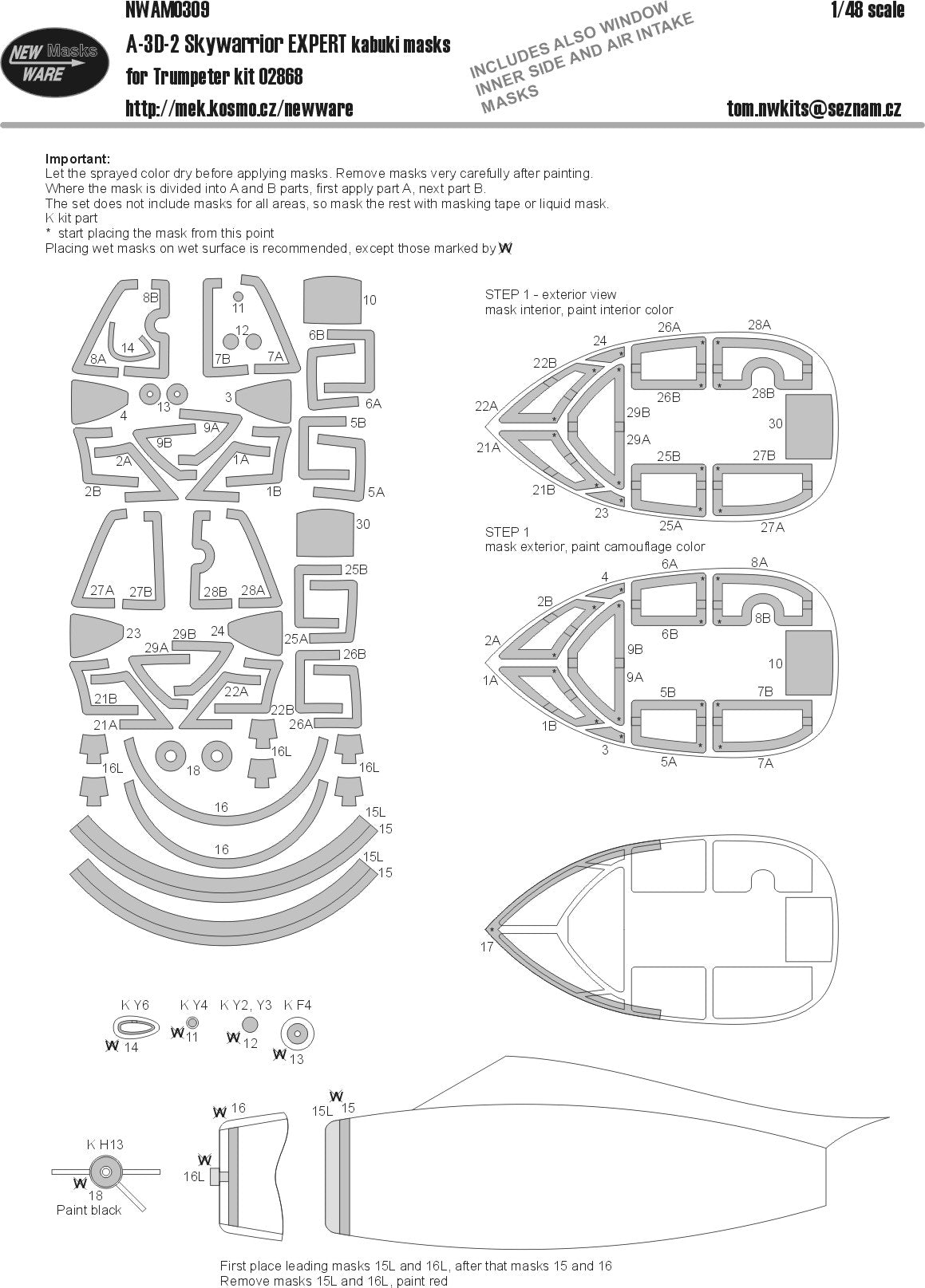 New Ware NWAM0309 1:48 A-3D-2 Skywarrior Expert Kabuki Masks