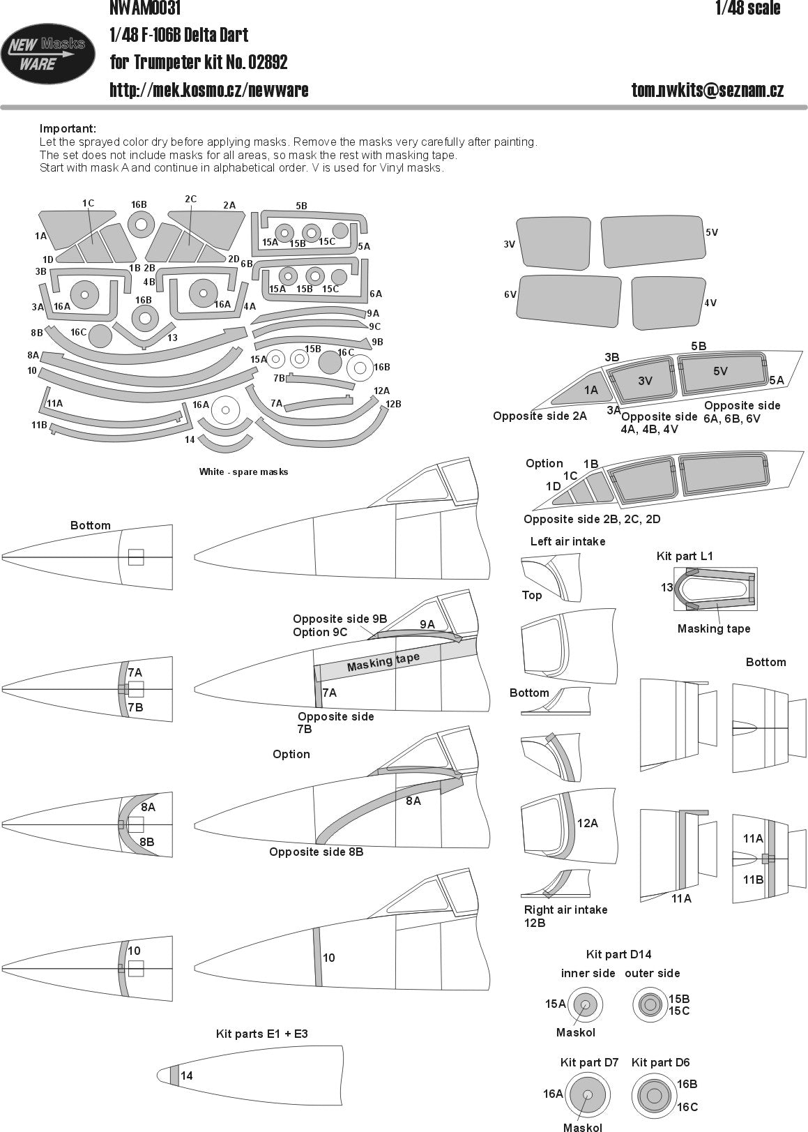 New Ware NWAM0031 1:48 Masks for Convair F-106B Delta Dart