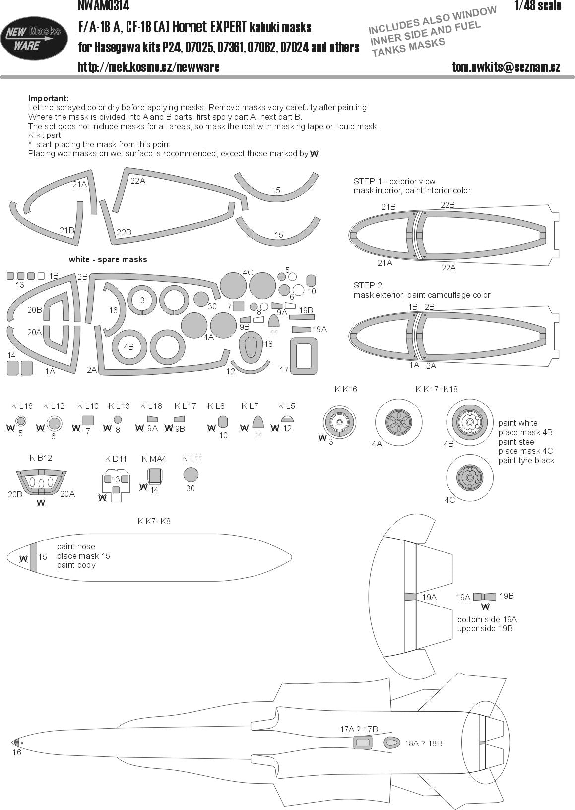 New Ware NWAM0314 1:48 F/A-18C Hornet Expert Kabuki Masks