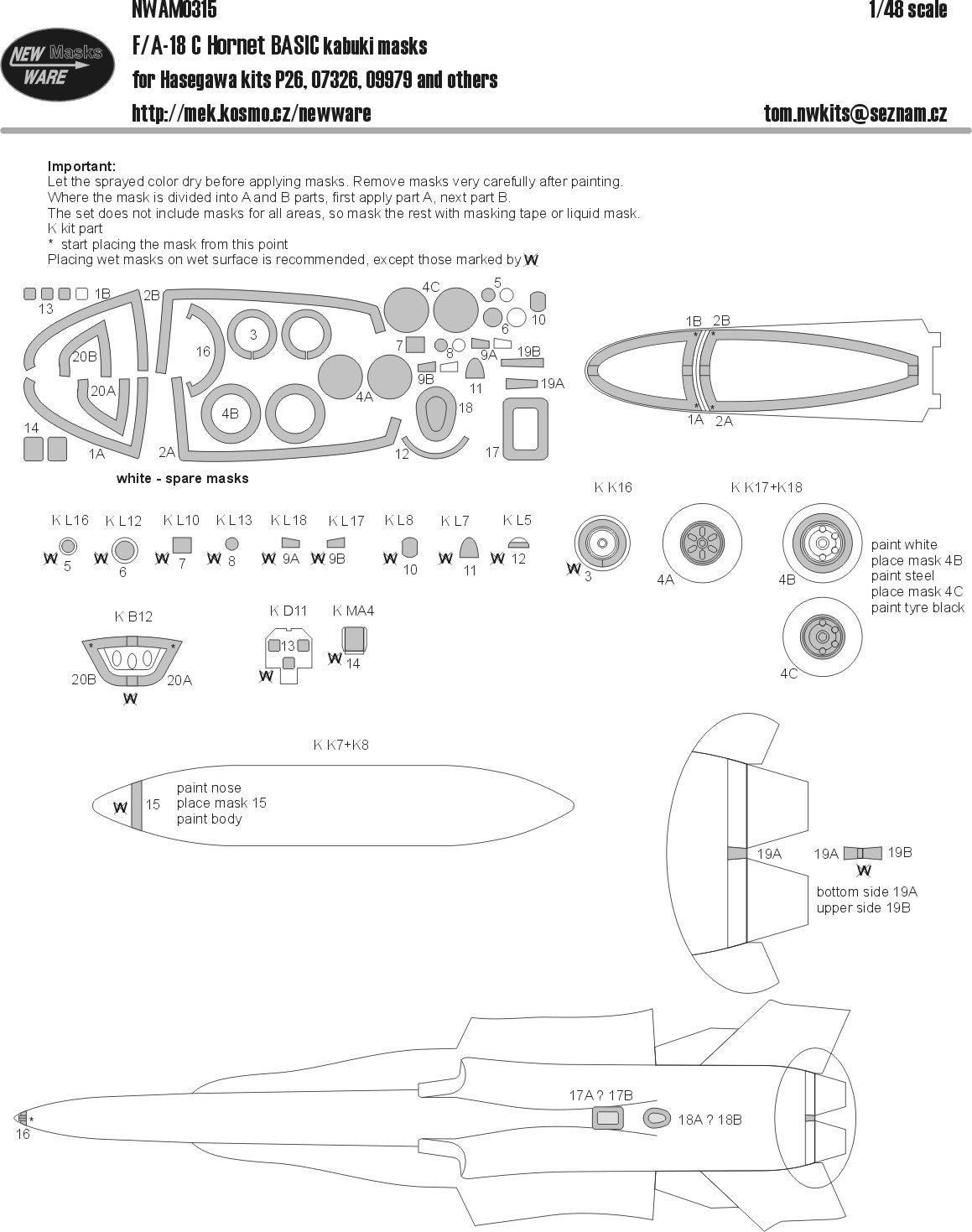 New Ware NWAM0315 1:48 F/A-18C Hornet Basic Kabuki Masks