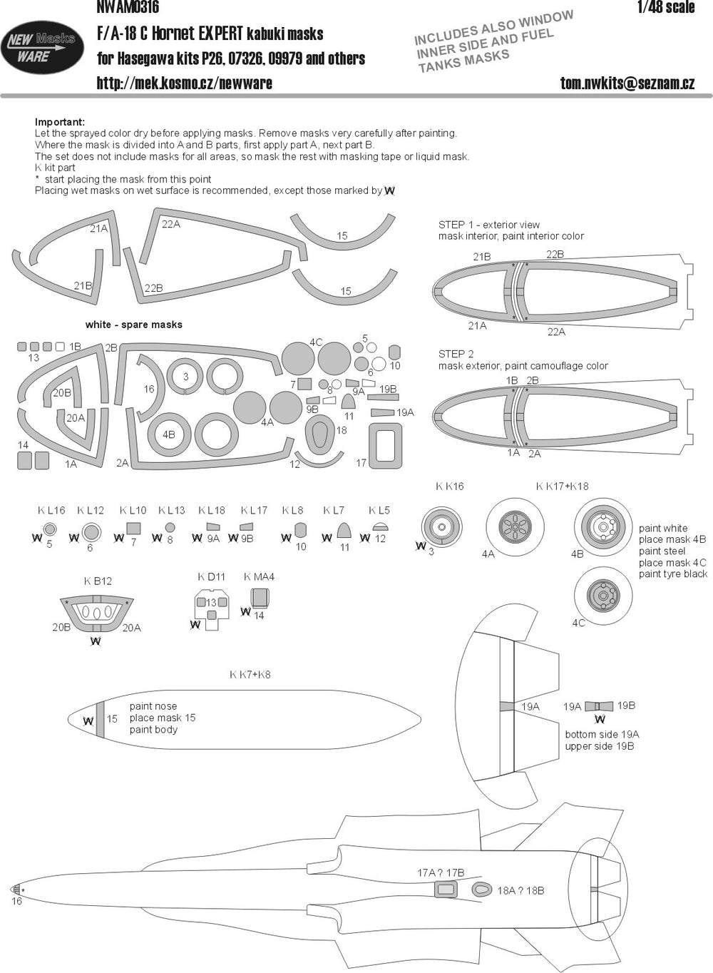 New Ware NWAM0316 1:48 F/A-18C Hornet Expert Kabuki Masks