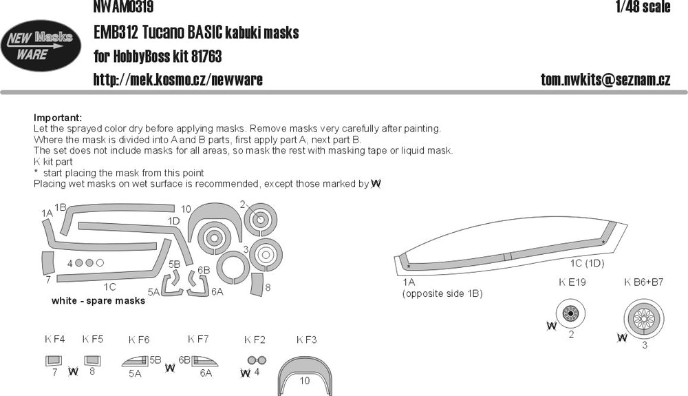 New Ware NWAM0319 1:48 Embraer EMB-312 Tucano Basic Kabuki Masks