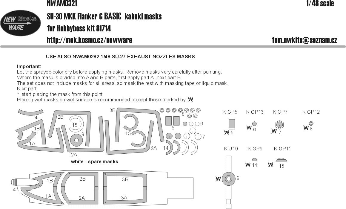 New Ware NWAM0321 1:48 Su-30MKK Flanker-G Basic Kabuki Masks